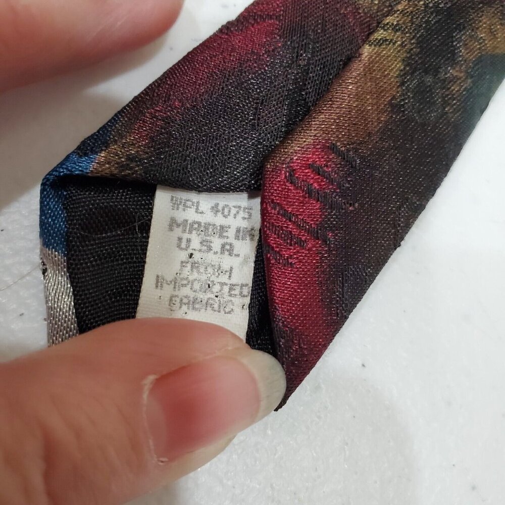 Andre Valetino Mens Dress Tie Burgundy Green Geometric Print Made in USA - Picture 3 of 5